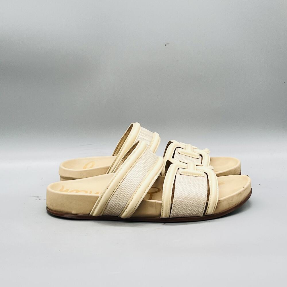 Sam Edelman Sandals Womens 6.5 Beige Leather Rowan Logo Slide Comfort Shoes